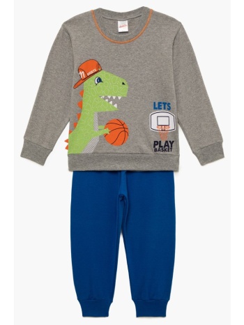 minerva βρεφική πυτζάμα dino - γκρί-μελανζέ σε προσφορά