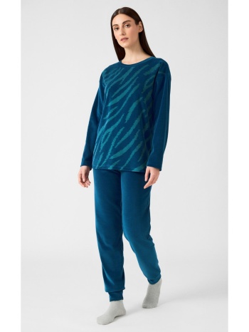 minerva γυναικεία πυτζάμα βελούδινη zebra - πετρόλ σε προσφορά