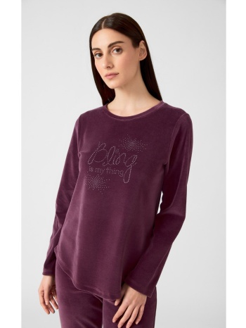 minerva γυναικεία πυτζάμα βελούδινη - μώβ σε προσφορά