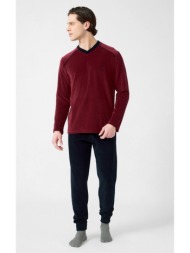 minerva ανδρική βελούδινη πυτζάμα με λαιμόκοψη v - μπορντώ