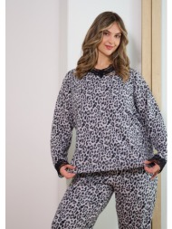 γυναικεία πυτζάμα λεοπάρ plus size - γκρί