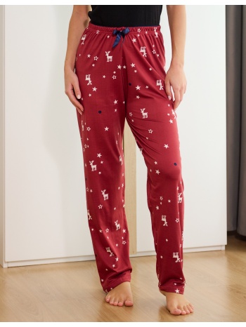 γυναικείο παντελόνι πυτζάμας με τάρανδους - μπορντώ σε προσφορά
