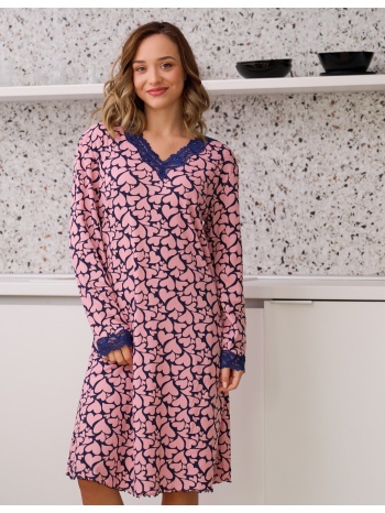 γυναικεία νυχτικιά μακρυμάνικη με καρδιές ριπ - ροζ σε προσφορά