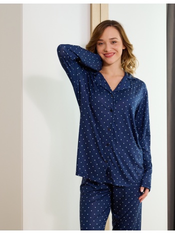 γυναικεία πυτζάμα πουά με κουμπιά - μπλέ σε προσφορά