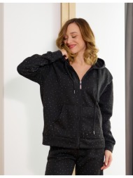 γυναικείο σετ φόρμες φούτερ με στρας - μαύρο