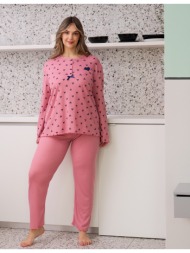 γυναικεία πυτζάμα ριπ με καρδιές plus size - ροζ