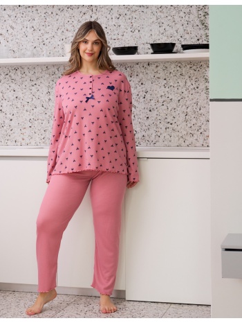γυναικεία πυτζάμα ριπ με καρδιές plus size - ροζ σε προσφορά