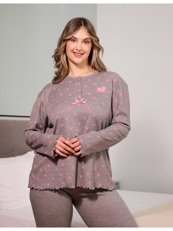 γυναικεία πυτζάμα ριπ με καρδιές plus size - γκρί σε προσφορά