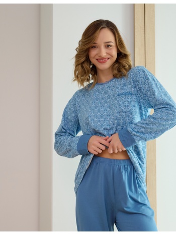 γυναικεία πυτζάμα με καρδούλες - γαλάζιο σε προσφορά