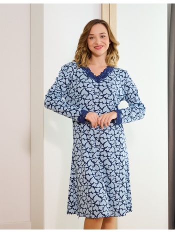 γυναικεία νυχτικιά μακρυμάνικη με καρδιές ριπ - σιέλ σε προσφορά