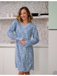 γυναικεία νυχτικιά μακρυμάνικη με καρδιές - σιέλ