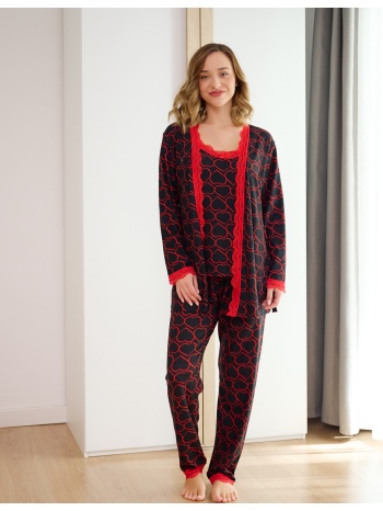 γυναικείο σετ πυτζαμάκια με ρομπάκι - μαύρο σε προσφορά