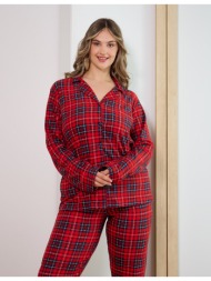 γυναικεία πυτζάμα καρό με κουμπιά plus size - μπορντώ