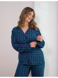 γυναικεία πυτζάμα καρό με κουμπιά plus size - κυπαρισσί