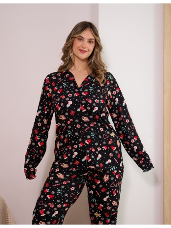 γυναικεία πυτζάμα με κουμπιά plus size - μαύρο σε προσφορά