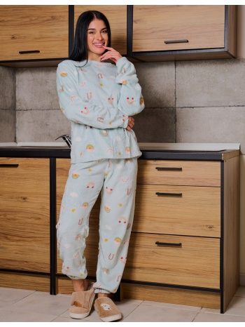 γυναικεία πυτζάμα γούνινη λεπτή με σχέδια - μέντα σε προσφορά