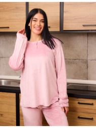 γυναικεία πυτζάμα βελούδινη μονόχρωμη - ροζ