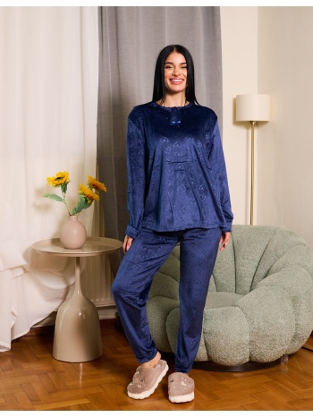 γυναικεία πυτζάμα βελούδινη μονόχρωμη - μπλέ σε προσφορά