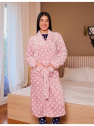 γυναικεία ρόμπα πουά βελούδινη - ροζ