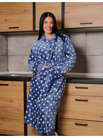 γυναικεία ρόμπα πουά βελούδινη - μπλέ σε προσφορά