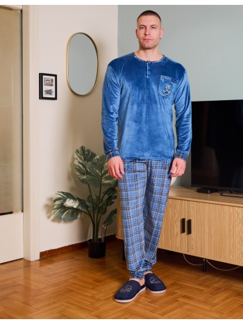 ανδρική πυτζάμα βελούδινη με καρό παντελόνι - ράφ σε προσφορά