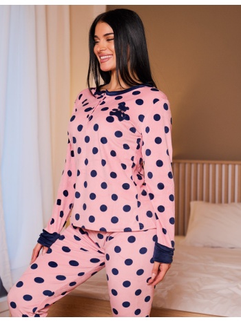 γυναικεία πυτζάμα βελούδινη πουά - ροζ σε προσφορά