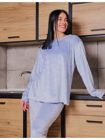 γυναικεία πυτζάμα βελούδινη μονόχρωμη - γκρί σε προσφορά