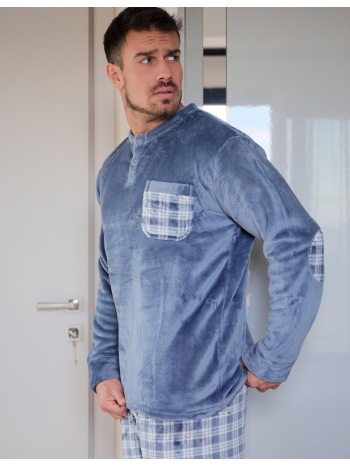 ανδρική πυτζάμα γούνινη με καρό παντελόνι - γκρί σε προσφορά