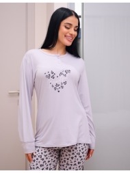 γυναικεία πυτζάμα με λεοπάρ παντελόνι - γκρί