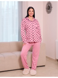 γυναικεία πυτζάμα πουά με κουμπιά - ροζ