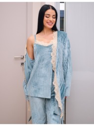 γυναικείοσετ πυτζαμάκια με ρομπάκι βελούδινο ριπ - μέντα