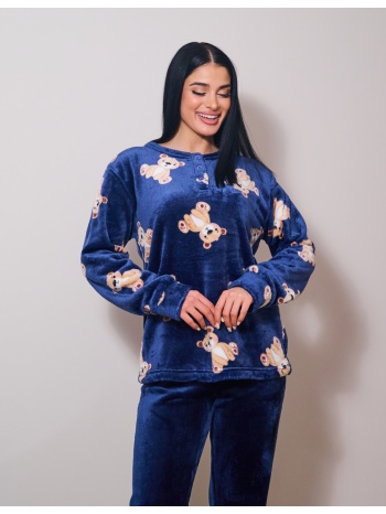 γυναικεία πυτζάμα βελούδινη με αρκουδάκια - μπλέ σε προσφορά