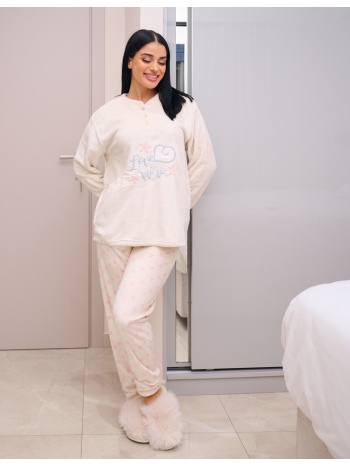 γυναικεία πυτζάμα βελούδινη - κρεμ σε προσφορά