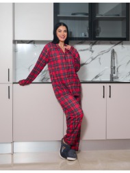 γυναικεία πυτζάμα καρό με κουμπιά - κόκκινο