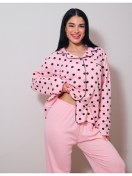 γυναικεία πυτζάμα πουά με κουμπιά - σομόν