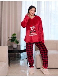 γυναικεία πυτζάμα βελούδινη χριστουγεννιάτικη - κόκκινο