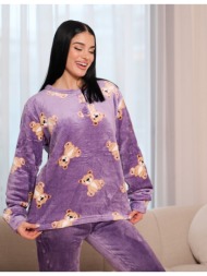 γυναικεία πυτζάμα βελούδινη με αρκουδάκια - λιλά