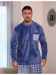 ανδρική πυτζάμα γούνινη με καρό παντελόνι - ράφ