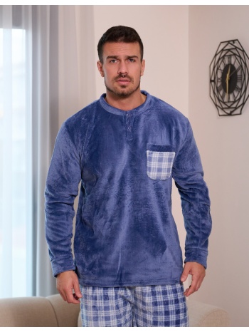 ανδρική πυτζάμα γούνινη με καρό παντελόνι - ράφ σε προσφορά