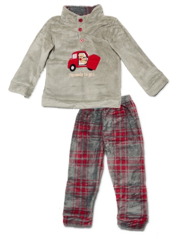 παιδική πυτζάμα γούνινη με καρό παντελόνι - γκρί σε προσφορά