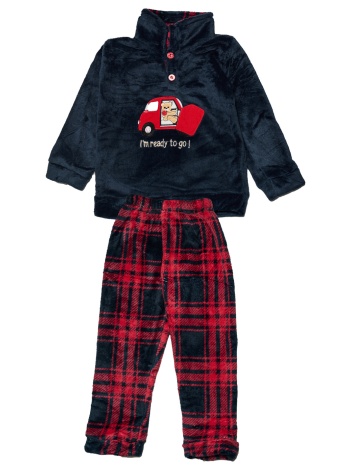 παιδική πυτζάμα γούνινη με καρό παντελόνι - μπλέ σε προσφορά