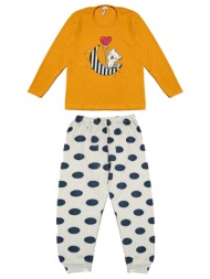 παιδική πυτζάμα με γάτα - μουσταρδί