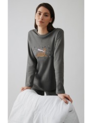 minerva γυναικεία πυτζάμα χειμερινή - γκρί σκούρο