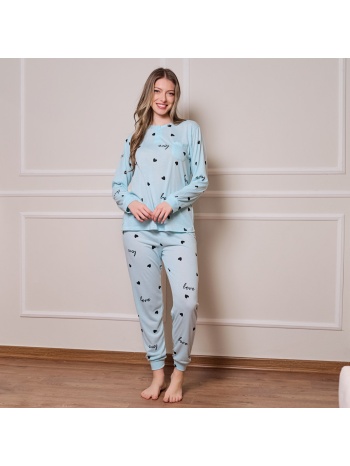 γυναικεία πυτζάμα ανοιξιάτικη με καρδιές - γαλάζιο σε προσφορά