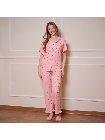 γυναικεία πυτζάμα ανοιξιάτικη με κουμπιά - ροζ σε προσφορά