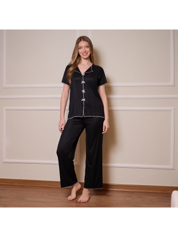γυναικεία πυτζάμα ανοιξιάτικη με κουμπιά - μαύρο σε προσφορά