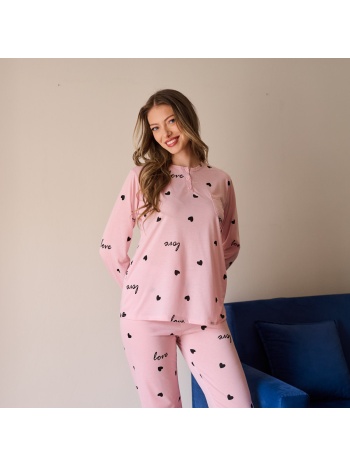 γυναικεία πυτζάμα ανοιξιάτικη με καρδιές - ροζ σε προσφορά