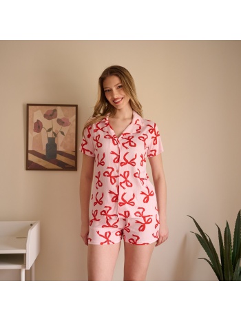 γυναικεία πυτζάμα με φιογκάκια - ροζ σε προσφορά
