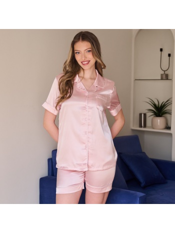 γυναικεία πυτζάμα σατέν με κουμπιά - ροζ σε προσφορά