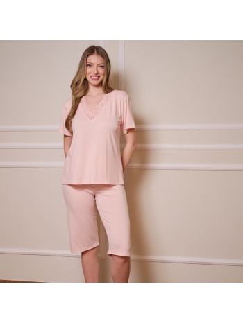 γυναικεία πυτζάμα με κάπρι παντελόνι - ροζ σε προσφορά